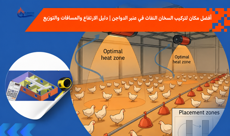 أفضل مكان لتركيب السخان النفاث في عنبر الدواجن | دليل الارتفاع والمسافات والتوزيع